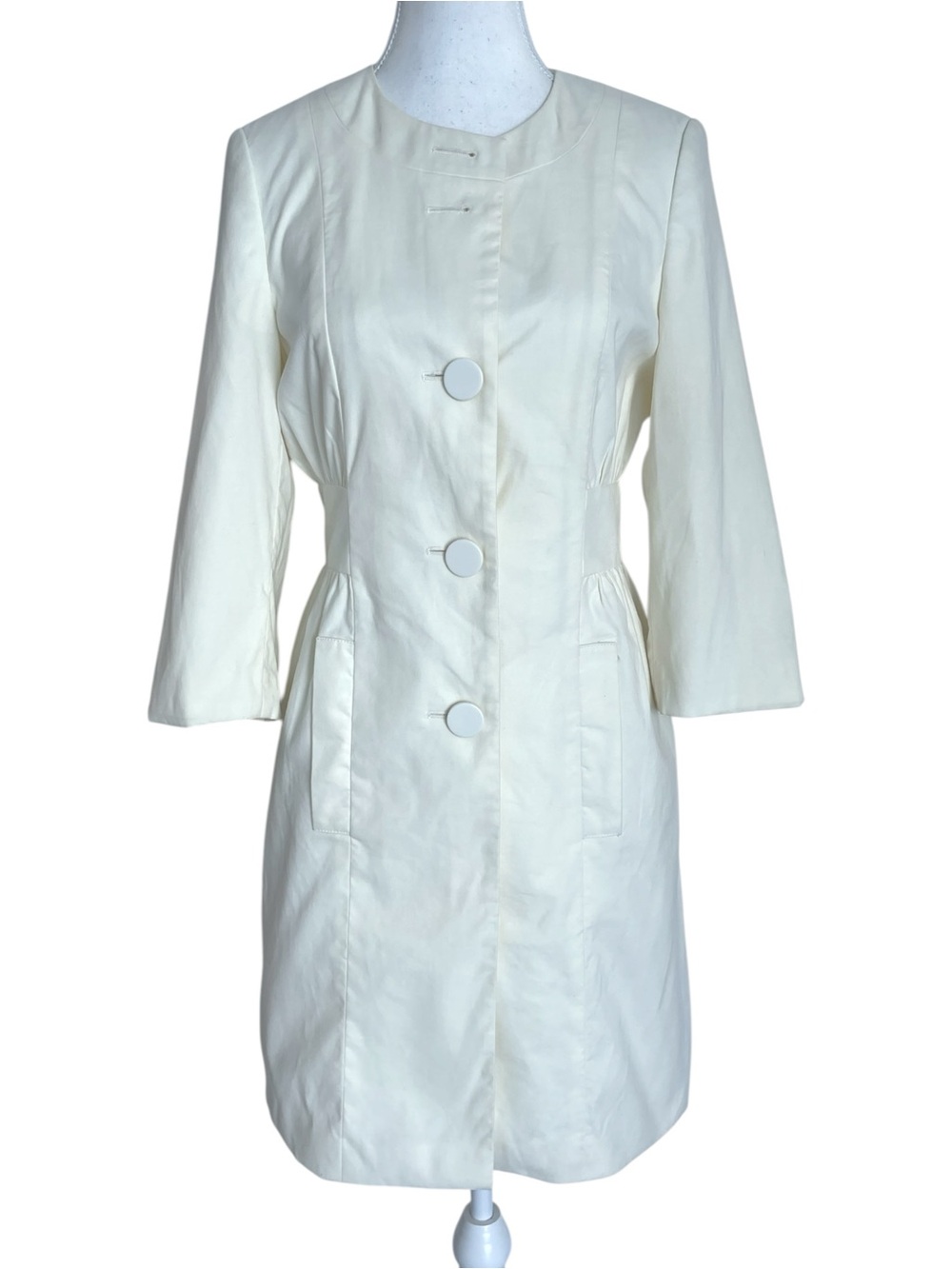 Women’s Off-White Trench Coat with Button Front 3/4 Sleeves Size Small